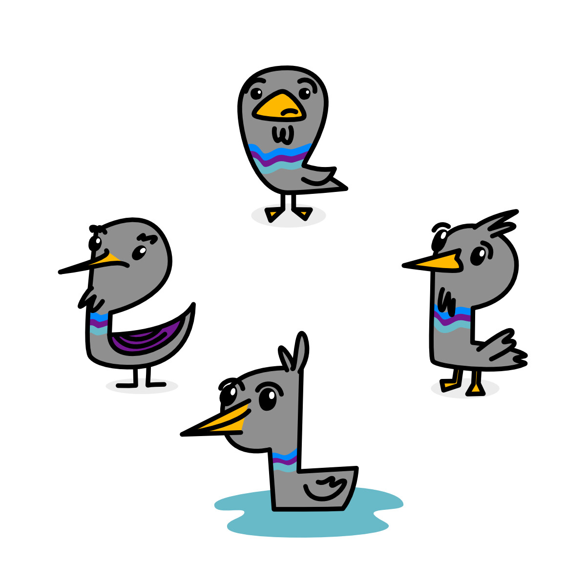 Initial bird character designs