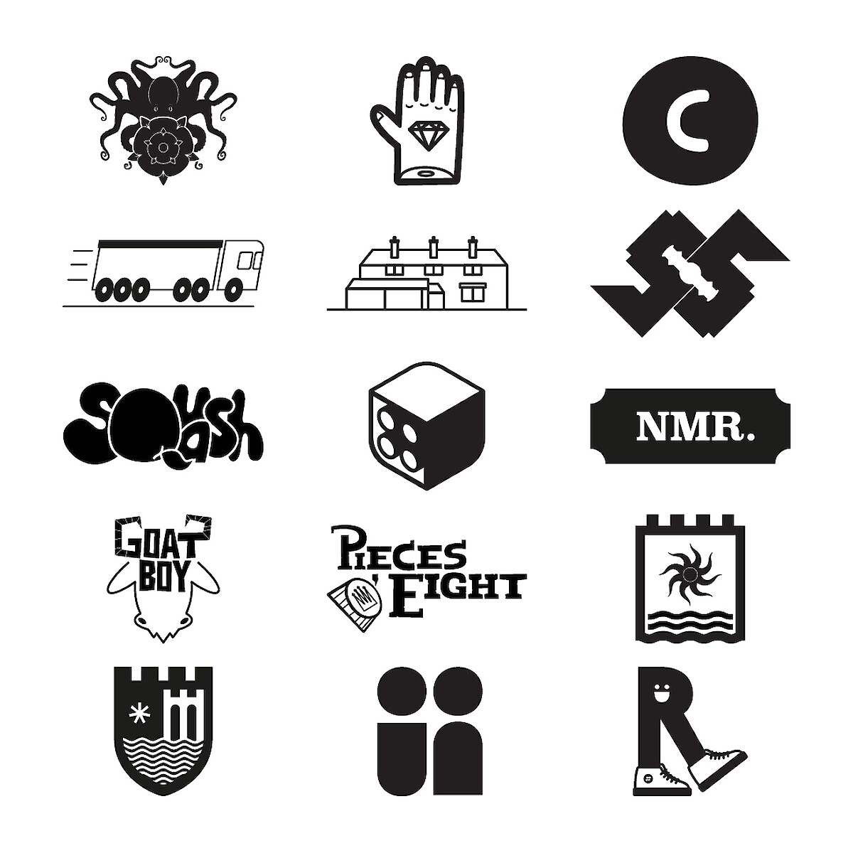 Black and white examples of logos / branding by House of Deadleg