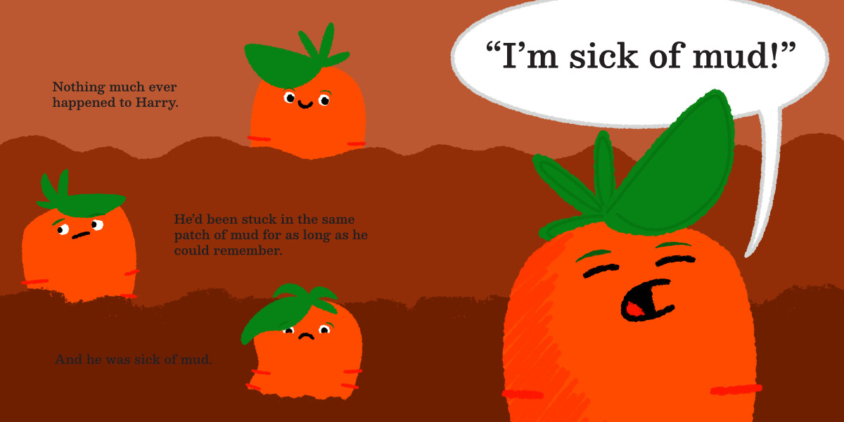 Development artwork for a picture book version of “The Fussy Carrot”
