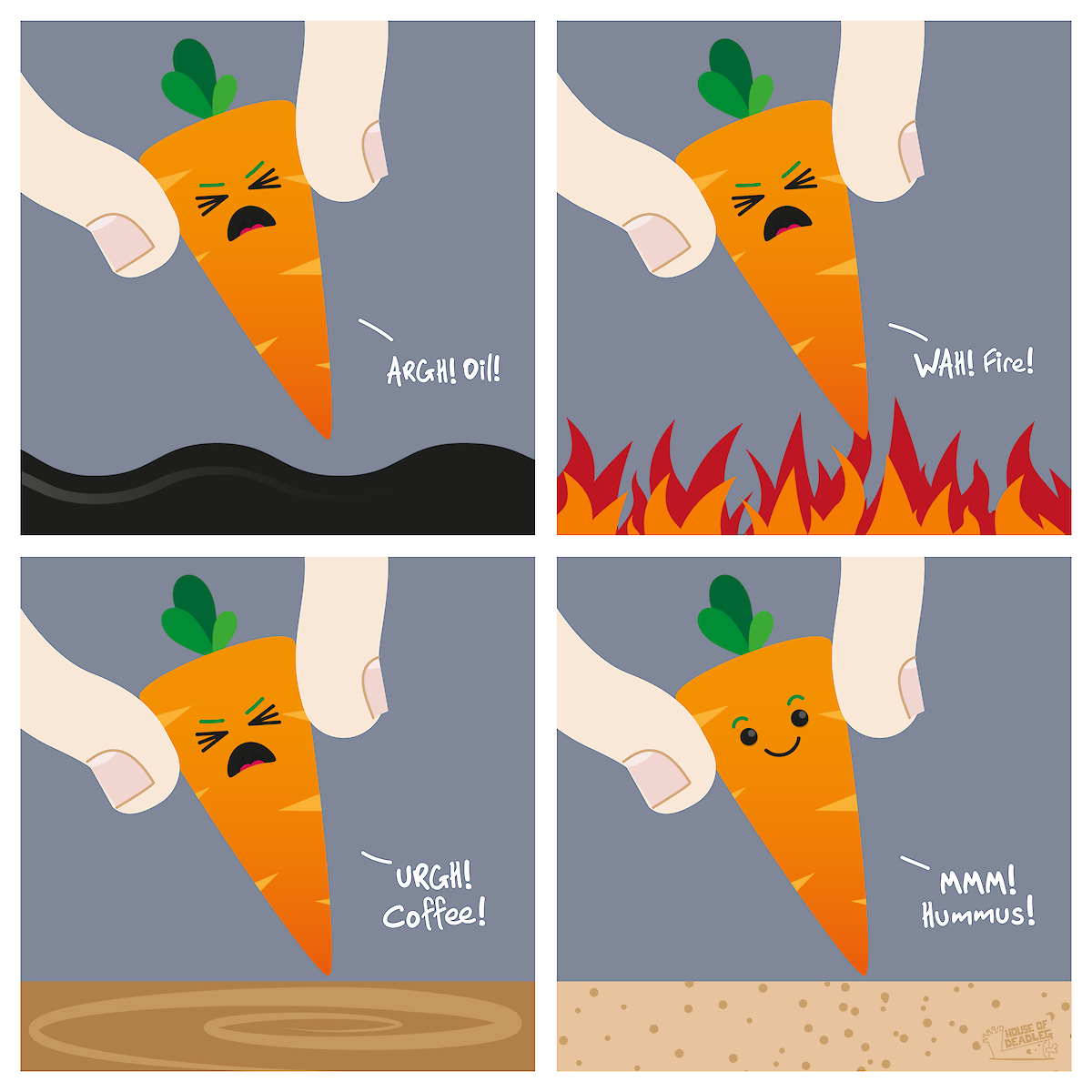 The original 4-panel comic strip for “The Fussy Carrot”