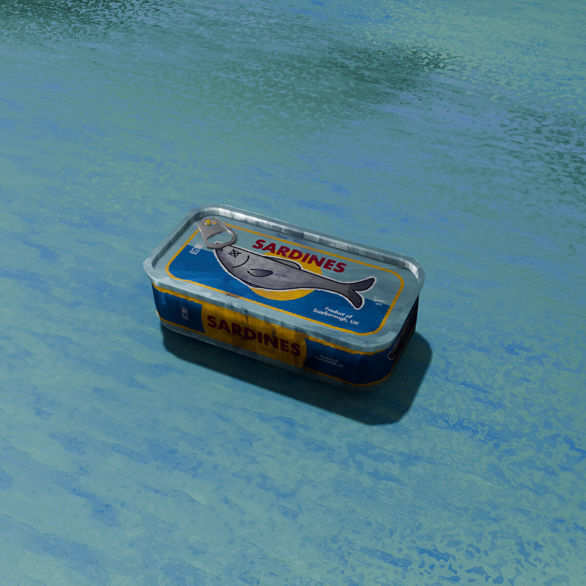 3D illustration of a can of sardines, with painted effect