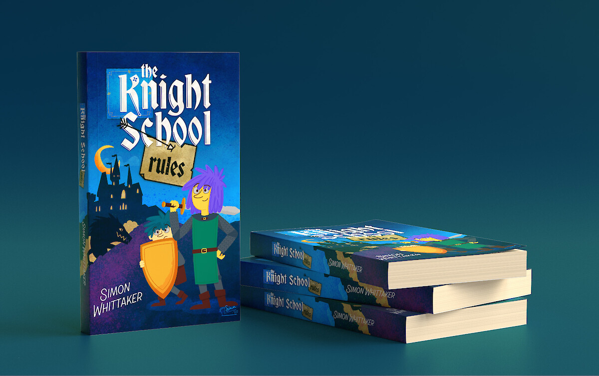 "The Knight School Rules" book concept, personal project, featuring cartoon knights in armour.