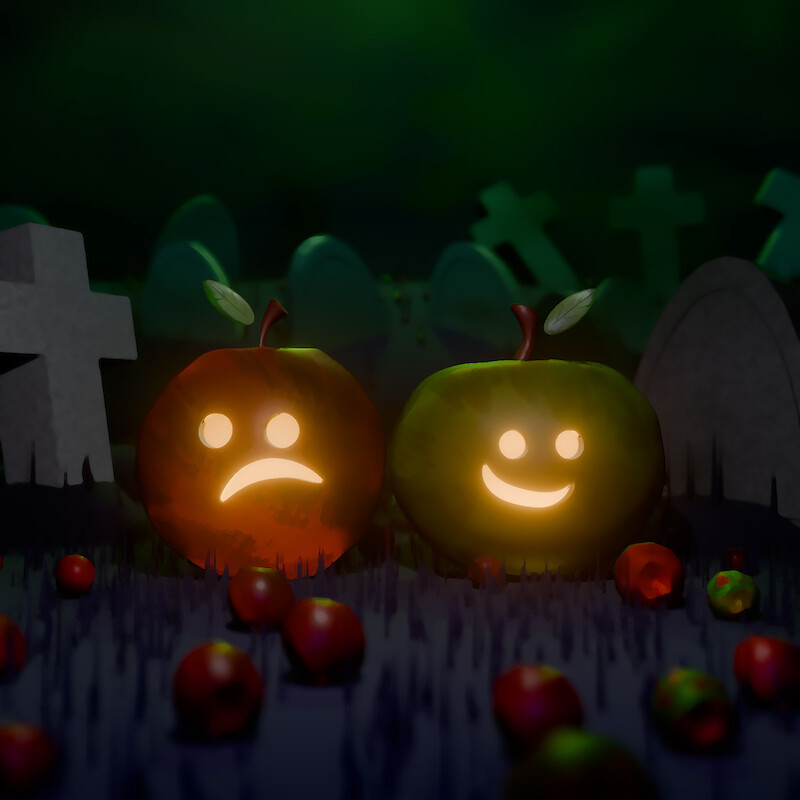 3D Apple Jack O Lanterns digital illustration