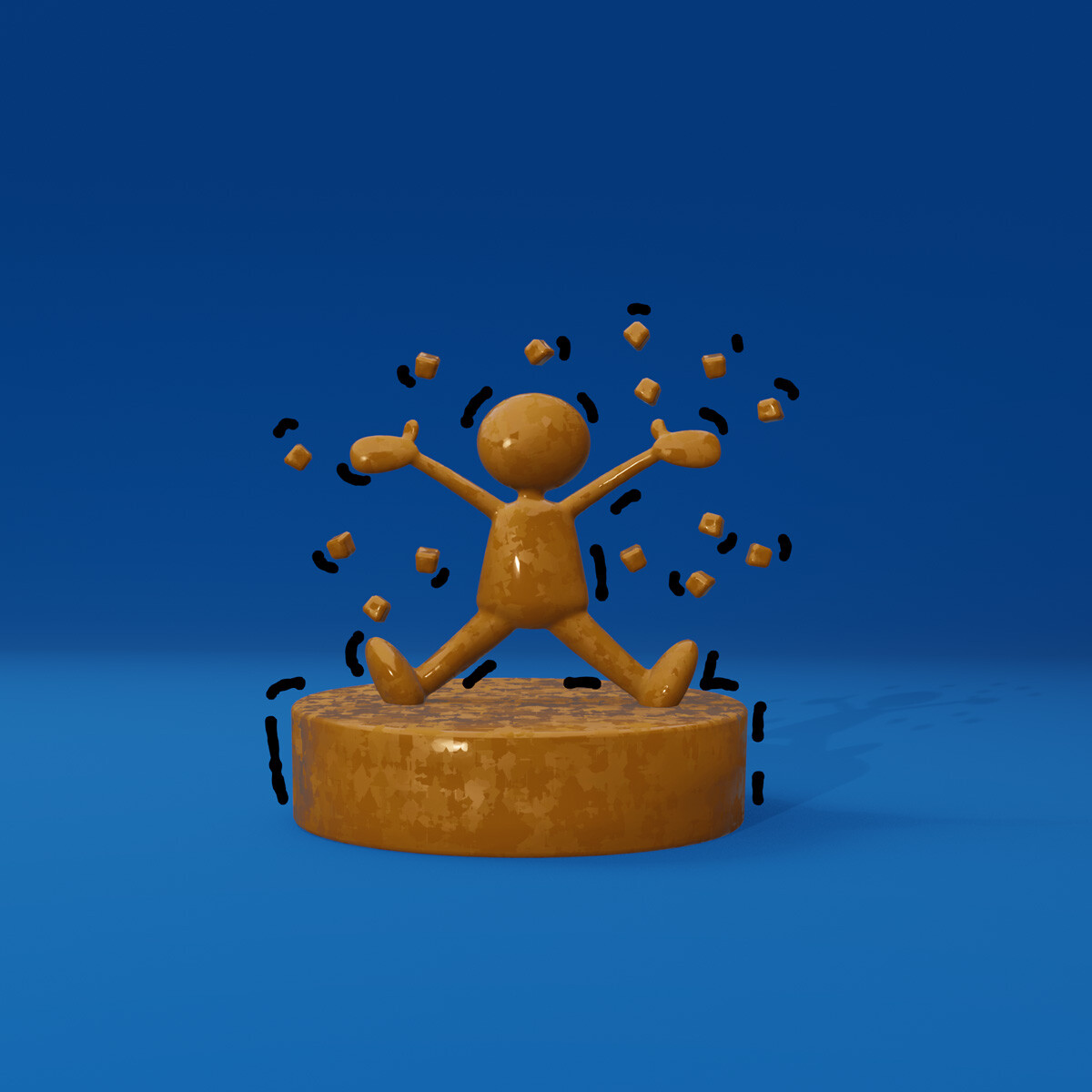 3D versions of editorial illustrations of strange trophies for an article about offices