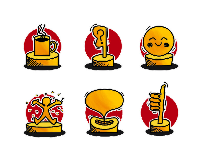 Editorial illustrations of strange trophies for an article about offices