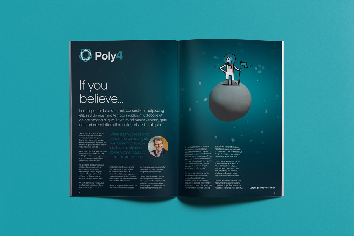 Internal comms magazine editorial layout, design and illustration