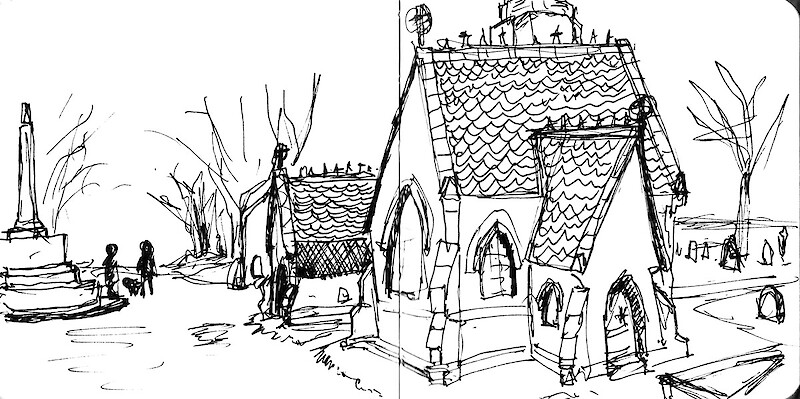 Pen and ink church sketch
