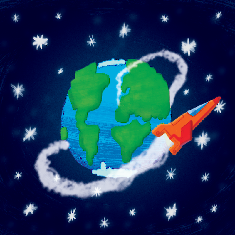 Rocket flight from Earth illustration sketch