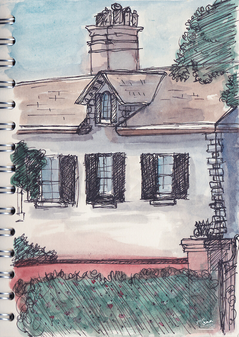 Watercolour and ink urban sketch of a house on The Crescent, Scarborough.