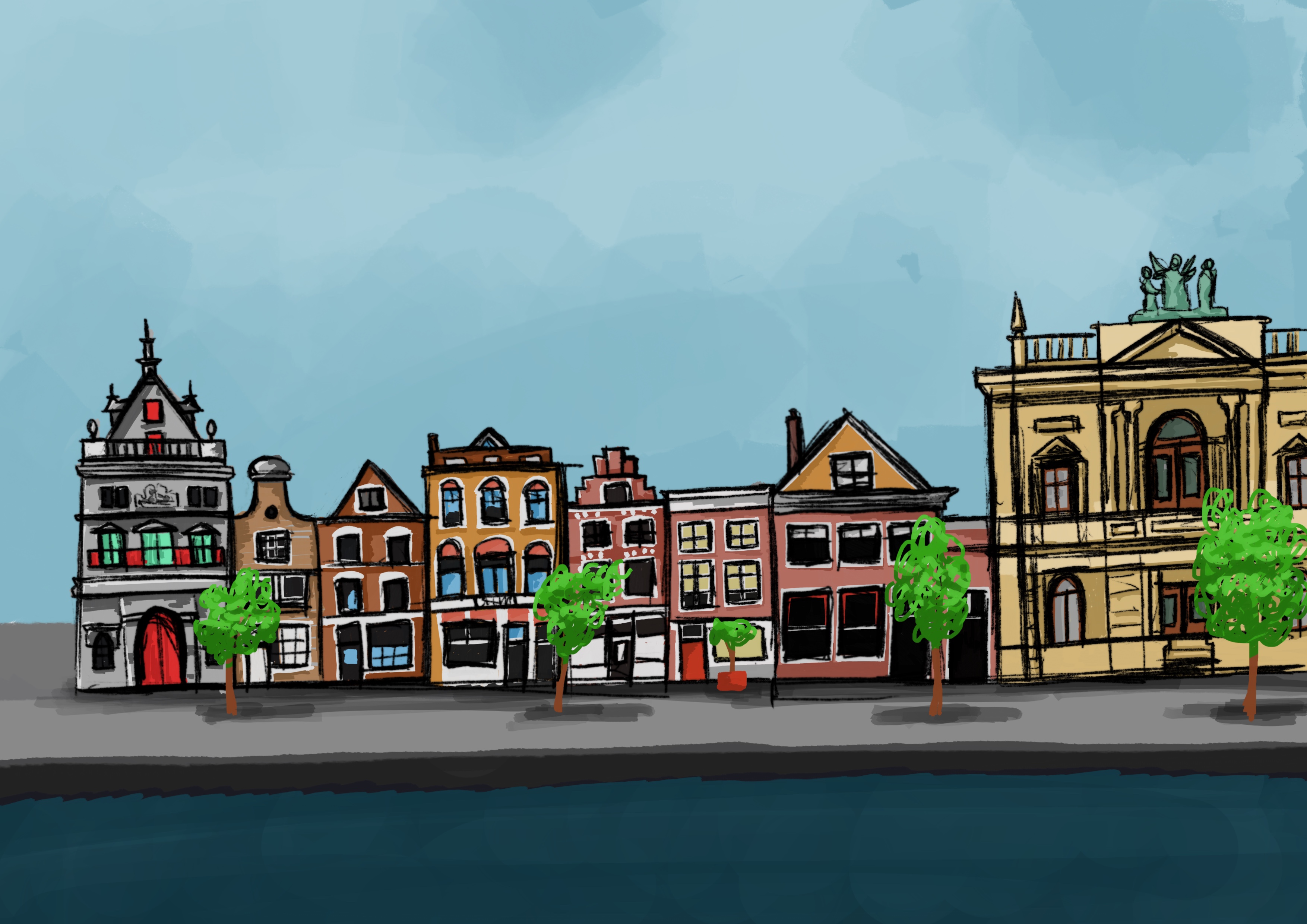 A view of Harlaam by the canal, illustration by Simon Whittaker/House of Deadleg