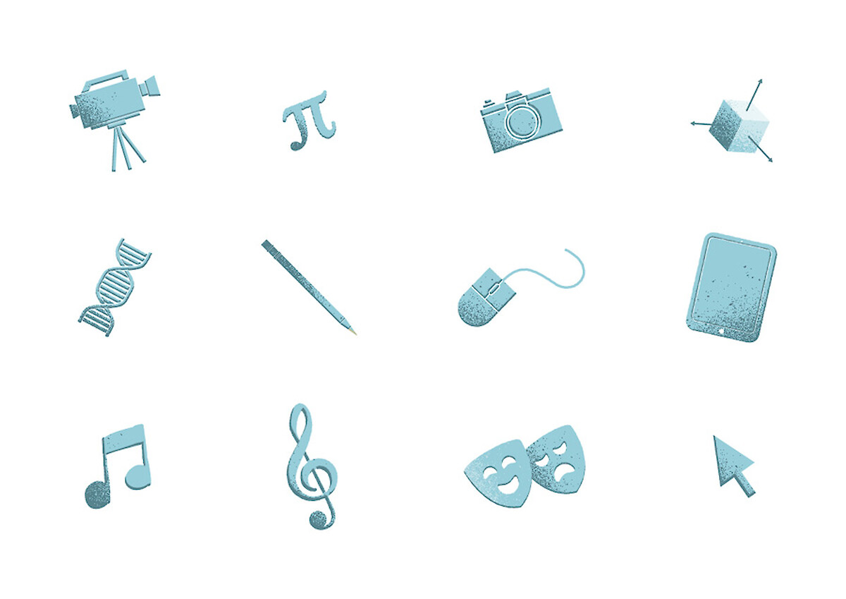 Icons for editorial illustration for article about creativity