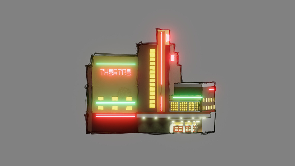 3D architectural sketch of the Stephen Joseph Theatre art-deco style building in Scarborough, North Yorkshire, UK.